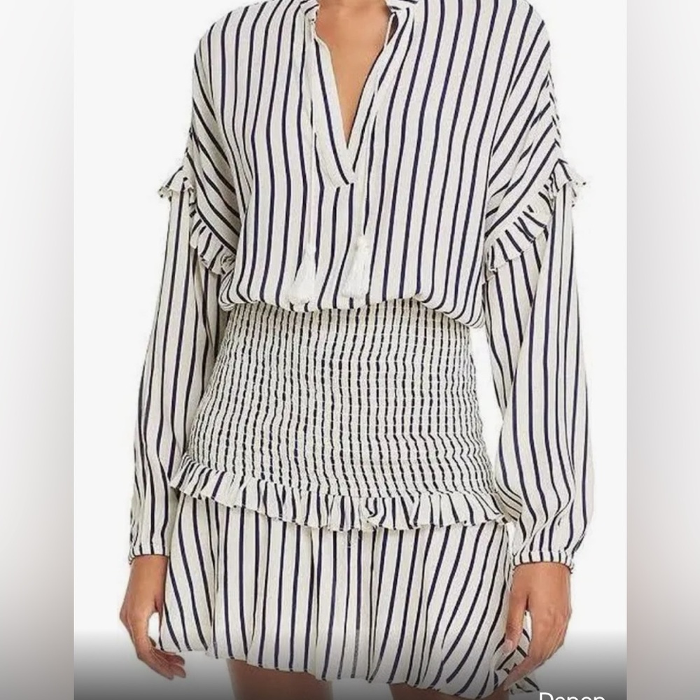 Brand-new, drop waist, navy and white striped dresss